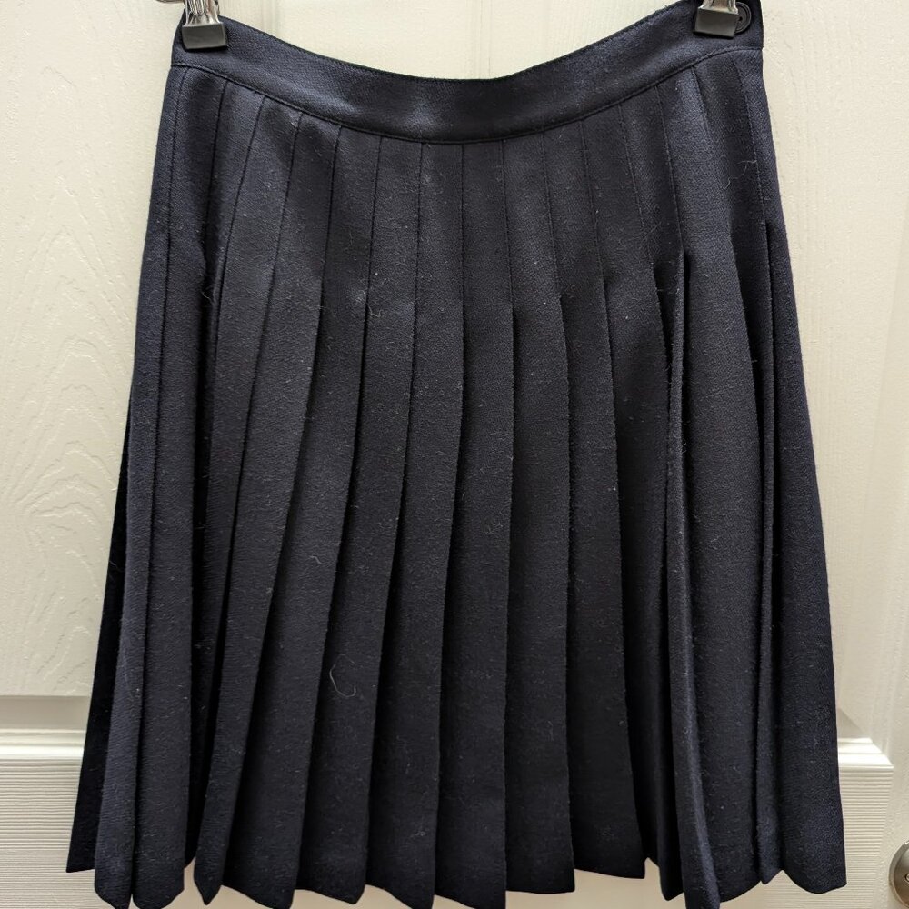 Vintage Liz Claiborne Wool Pleated A-Line Skirt, Dark Navy Blue (4)